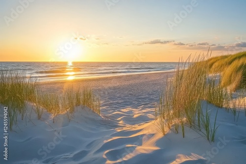 Fototapeta Naklejka Na Ścianę i Meble -  Scenic Coastal Landscape with Sand and Sea Grass.