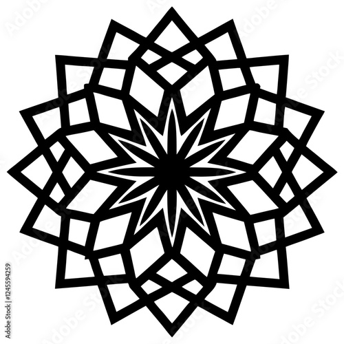 Islamic Mandala DESIGN, Adobe Illustrator Artwork, Artistic black and white mandala illustration with a detailed circular motif and elegant design