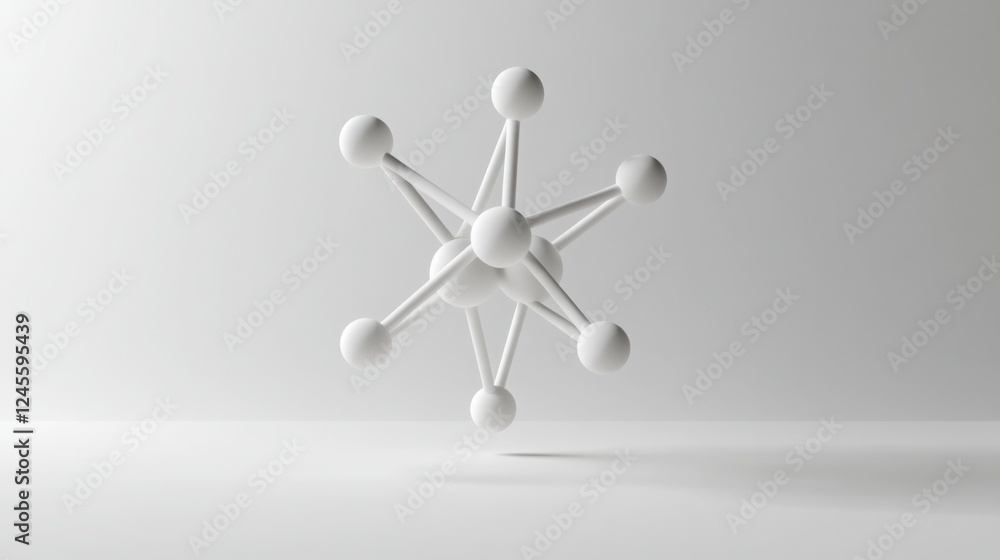 Minimalist White Molecular Structure 3D Render on White Background Minimalist White Molecular Structure 3D Render on White Background
