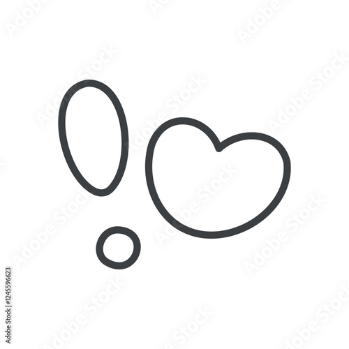 Kawaii exclamation mark with a heart icon. Cute hand drawn monochrome illustration isolated on a white background. Kawaii love or St. Valentine day concept. Vector 10 EPS.
