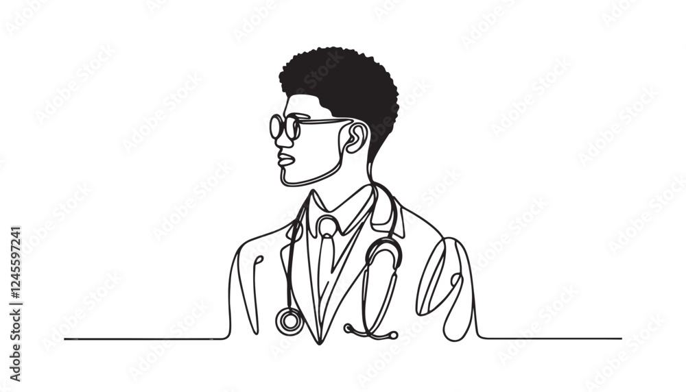 Continuous one single minimal line drawing man doctor Continuous one single minimal line drawing man doctor