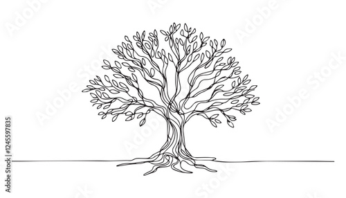 Continuous one single minimal line drawing tree