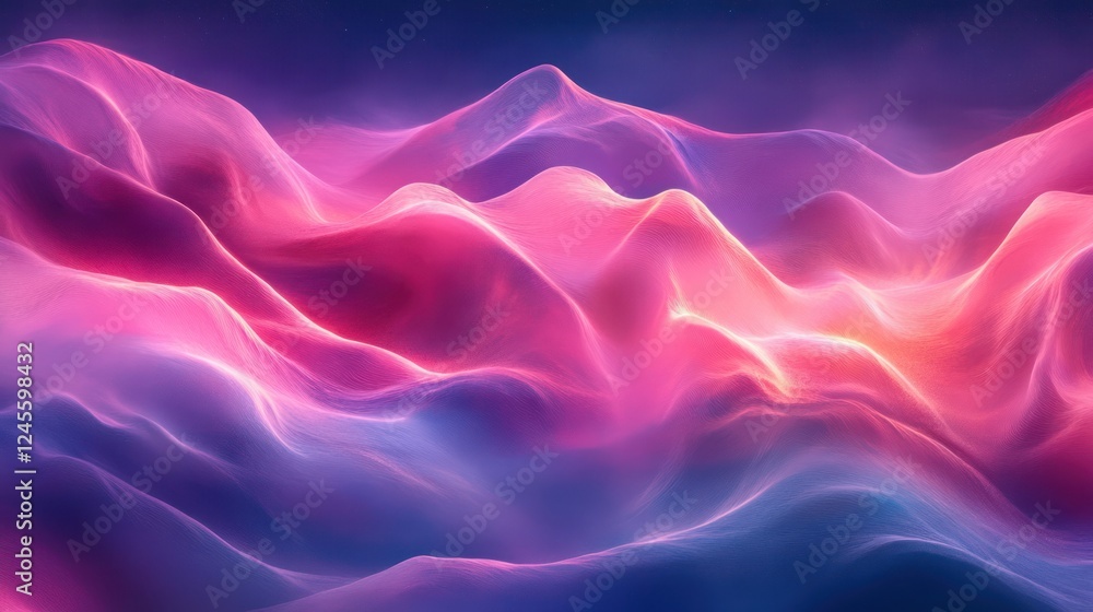 Obraz premium Abstract pink, purple, and blue glowing wave landscape.