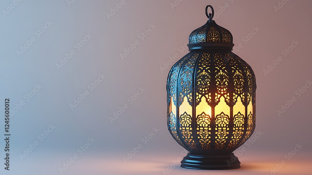 Ornate lantern glowing softly on neutral background. Ornate lantern glowing softly on neutral background.