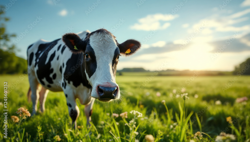 Curious Cow in Sunny Pasture Scenic Farm Animal Photo Curious Cow in Sunny Pasture Scenic Farm Animal Photo