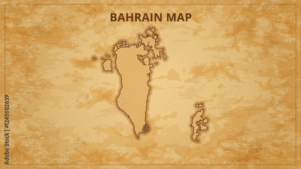 Obraz premium A Vintage Map Depicting the Borders of the Bahrain. Bahrain map with federal states in A vintage map based background, Political Bahrain Map