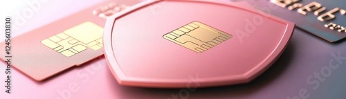 A sleek, pink credit card with embedded chip technology, surrounded by two additional cards, showcasing modern payment solutions. photo