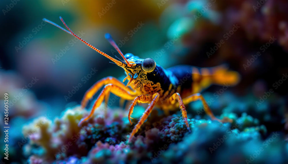 Vibrant Marine Shrimp Closeup on Coral Reef Vibrant Marine Shrimp Closeup on Coral Reef