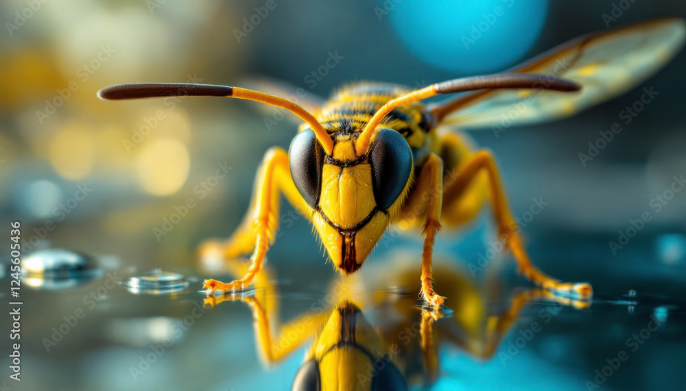 Fototapeta premium Stunning Yellow Jacket Wasp Macro Photo Nature Insect