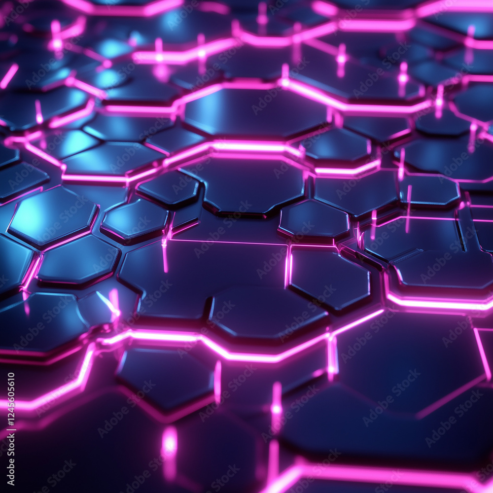 Abstract technology background with hexagons and neon lights. 3d illustration Abstract technology background with hexagons and neon lights. 3d illustration