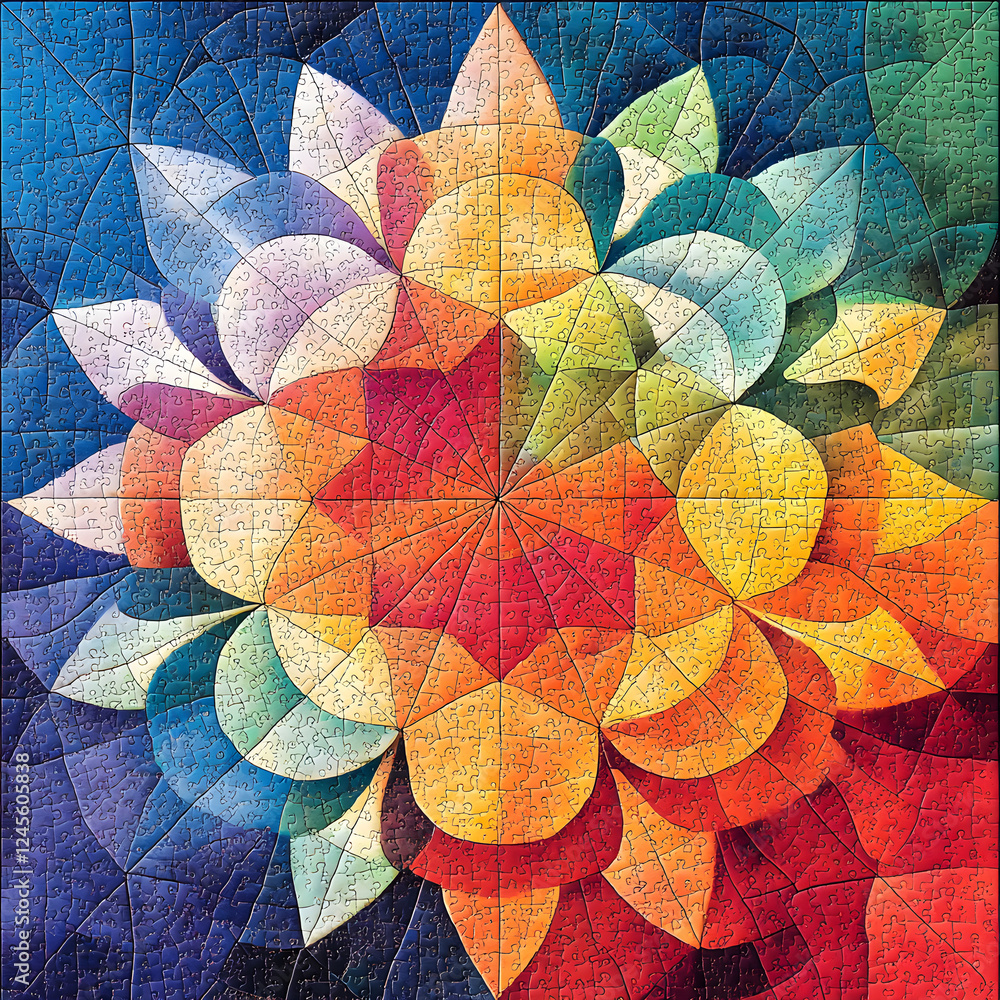 Intricate Geometric Pattern Puzzle - A Vibrant and Challenging Mosaic of Shapes and Colors Intricate Geometric Pattern Puzzle - A Vibrant and Challenging Mosaic of Shapes and Colors