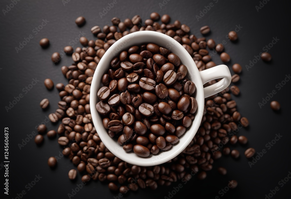 Fototapeta premium Close-up of a cup of coffee beans and the coffee beans scattered around