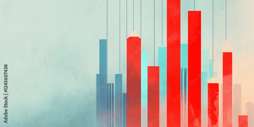Fototapeta premium Fluctuation data, red and blue charts, unique chart data background