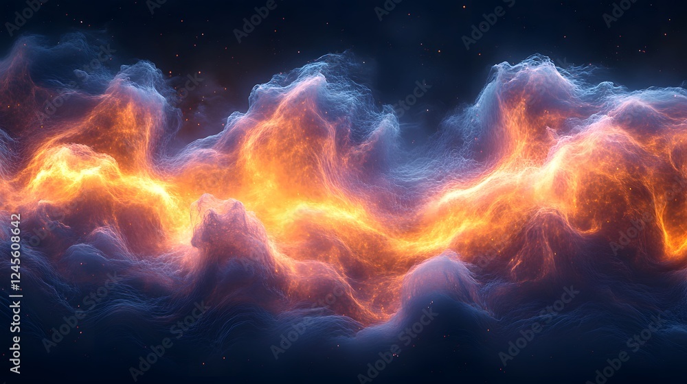 Colorful fire and textured nebula with geometric layers creating a vibrant cosmic scene Colorful fire and textured nebula with geometric layers creating a vibrant cosmic scene
