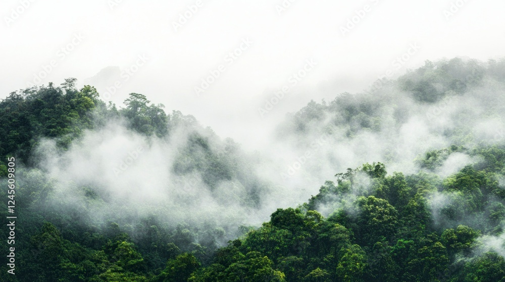 Swirling mist air curtain over dense green forest nature landscape ethereal environment high-resolution viewpoint Swirling mist air curtain over dense green forest nature landscape ethereal environment high-resolution viewpoint