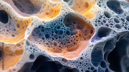 Close up of cell membrane with spatial depth impressions and layered details in scientific illustration