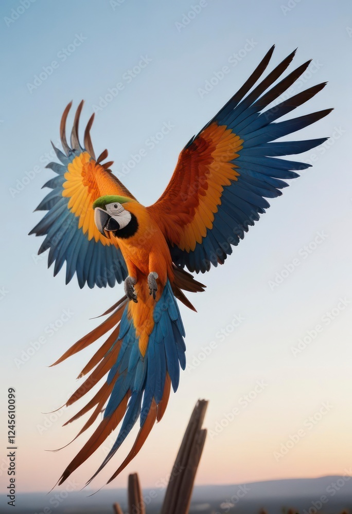 Obraz premium Blue and Gold Macaw in Flight Stunning Bird Photography