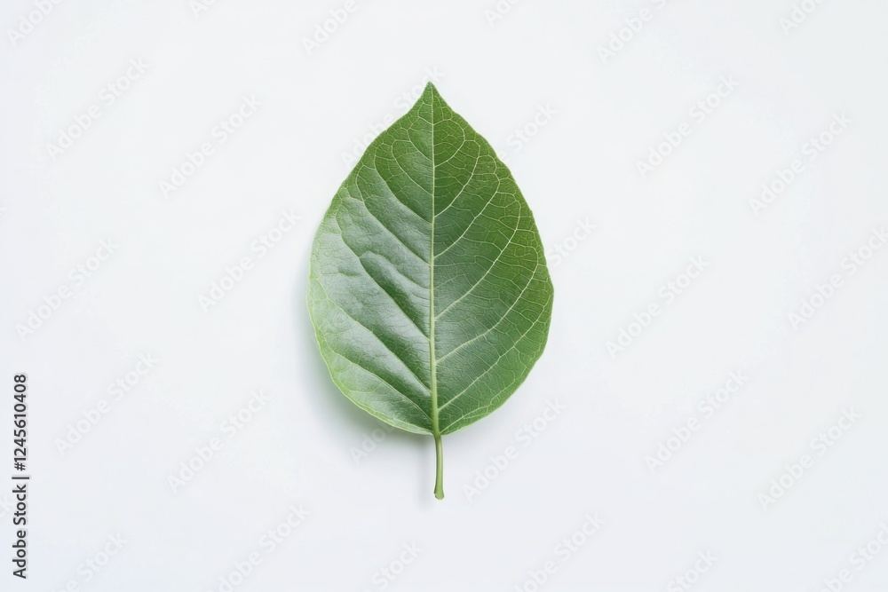 Single Green Leaf Isolated on White Background, Minimalist Botanical Still Life Single Green Leaf Isolated on White Background, Minimalist Botanical Still Life