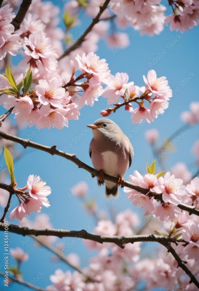 Pretty Bird on Cherry Blossom Branch Spring Nature Photography Pretty Bird on Cherry Blossom Branch Spring Nature Photography