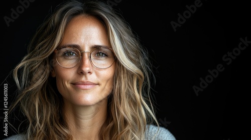 Wallpaper Mural Woman with blonde hair wearing glasses against a black background Torontodigital.ca