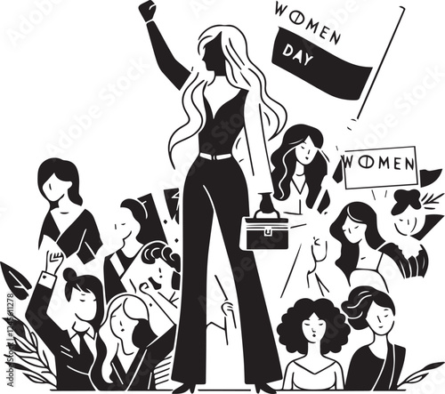 Inernational women day vector in black and white