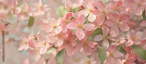 Delicate pink elaeagnus multiflora flowers in soft focus bloom abundantly against a muted background creating a tranquil spring atmosphere
