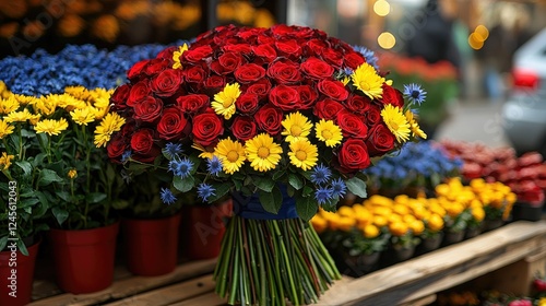 Wallpaper Mural Vibrant Red Rose Bouquet with Yellow and Blue Accents Torontodigital.ca