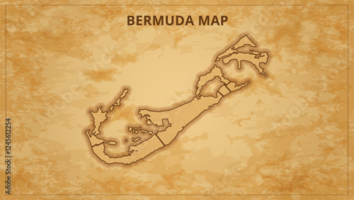A Vintage Map Depicting the Borders of the Bermuda. Bermuda map with federal states in A vintage map based background, Political Bermuda Map