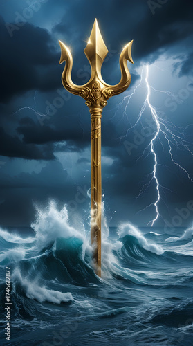 Trident of the ancient Greek god Poseidon photo