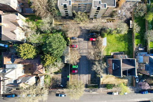 Historical Downtown Oxford Central City Homes of Oxfordshire, England United Kingdom. High Angle Drone's Camera Footage Was Captured March 23rd, 2024 From Medium High Altitude. photo