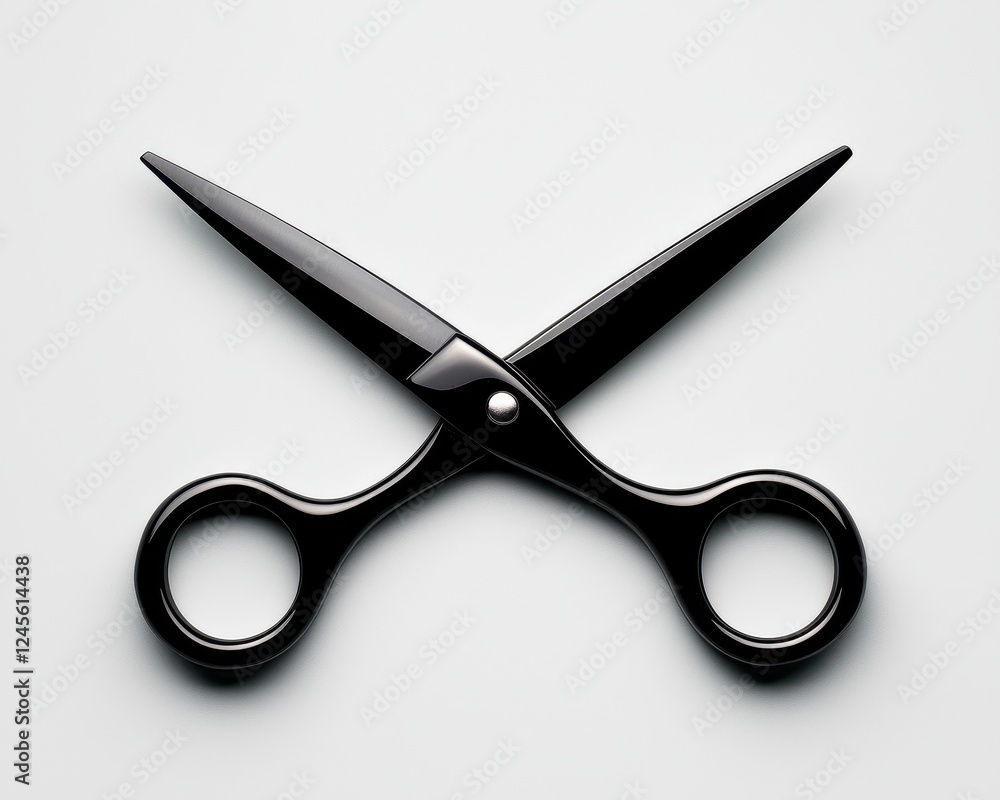 A pair of sleek black scissors, perfect for cutting paper or fabric, displayed on a clean white background.