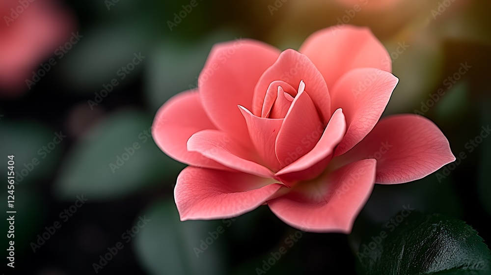 Fototapeta premium Close-up of a vibrant pink rose blooming amidst lush green foliage in a serene garden setting