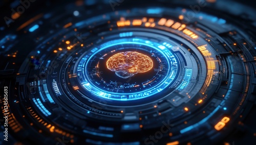 Wallpaper Mural Futuristic Digital Brain Visualization with High-Tech Circuit Patterns and Glowing Elements for Innovative Technology Concepts and Neuroscience Themes Torontodigital.ca