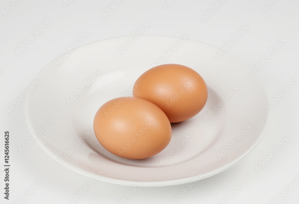 Two eggs in a small dish on a white background Two eggs in a small dish on a white background