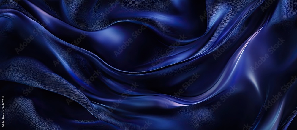 Fototapeta premium Dark blue gradient texture with smooth flowing fabric featuring deep navy shades creating a rich and elegant visual effect in design elements
