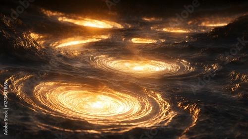 Group of water circles with sun and hypothetical star systems in vibrant isolation photo