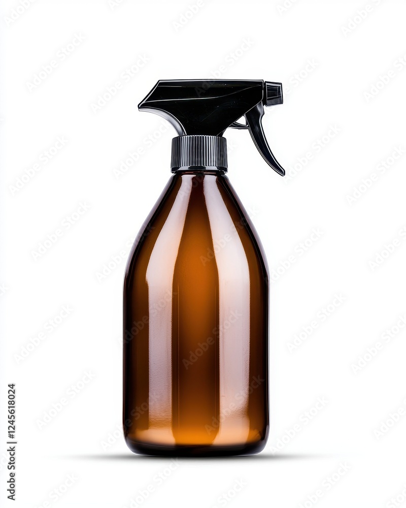 A sleek amber spray bottle with a black nozzle, perfect for home cleaning solutions or DIY projects. A sleek amber spray bottle with a black nozzle, perfect for home cleaning solutions or DIY projects.