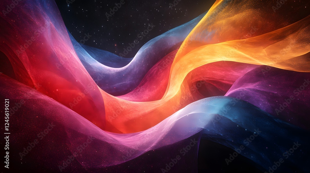 Fototapeta premium Colorful abstract background with geometric nebula designs swirling in vibrant colors against a black backdrop