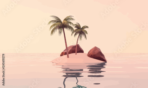 Minimalist Tropical Island with Palm Trees 3D Vector Illustration