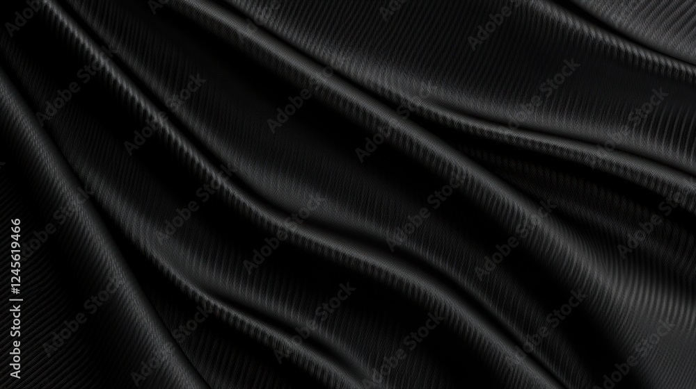 Fototapeta premium A close-up of luxurious, flowing black fabric, showcasing its smooth texture and elegant drape.