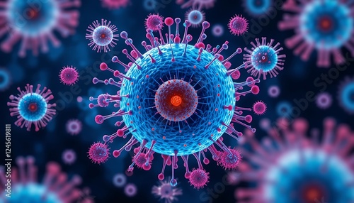 Wallpaper Mural Microscopic View of a Virus with Detailed Structure and Surrounding Viral Particles Torontodigital.ca