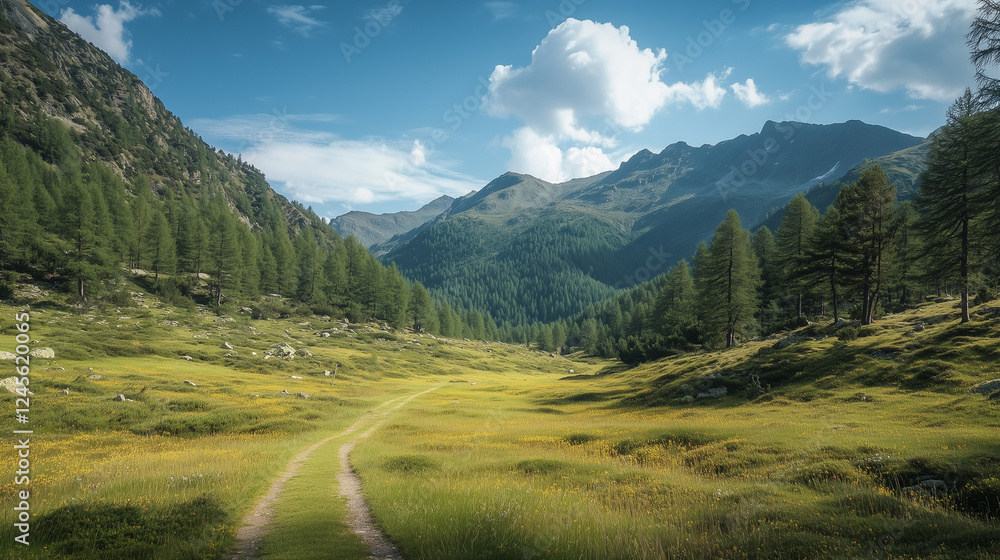 Obraz premium Outdoor Adventure Landscape. A mountain or forest area suitable for running or cycling, with a clear sky in the background