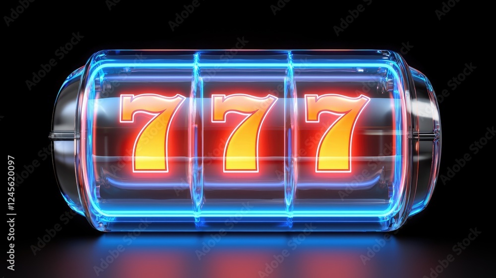 Obraz premium Exciting slot machine spin casino digital image neon lights close-up gambling concept
