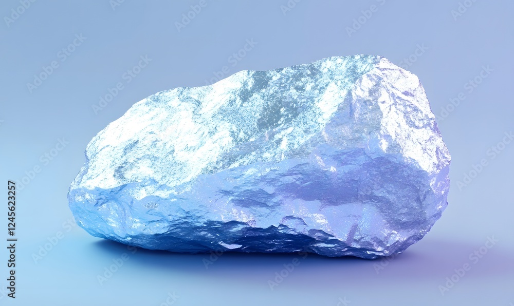 Fototapeta premium Iridescent rock on blue background, studio shot, product display