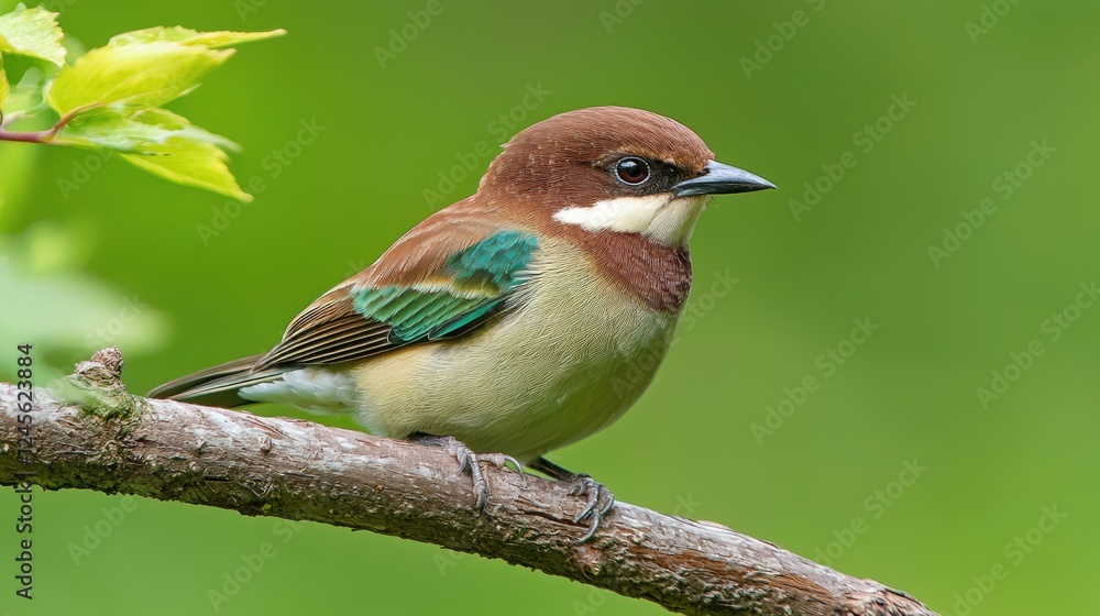 Fototapeta premium Colorful bird perched on branch forest wildlife photography natural habitat close-up avian beauty