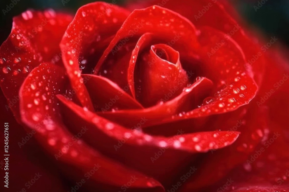 Red rose with dew drops on petals close-up, macro photography Red rose with dew drops on petals close-up, macro photography