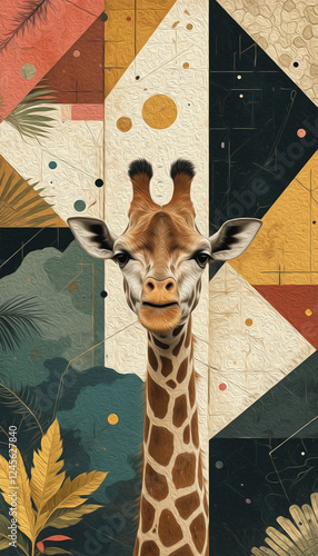 Giraffe . Ol painting . Logo design for use in graphics. T-shirt print, tattoo design. photo