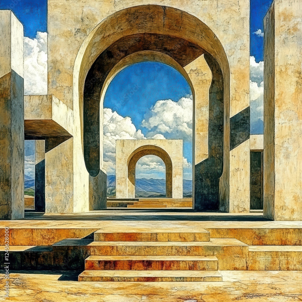 Naklejka premium Large archway with a blue sky above it