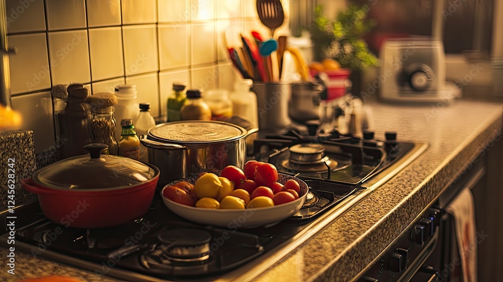 A kitchen counter featuring fresh ingredients replacing old ones. A kitchen counter featuring fresh ingredients replacing old ones.