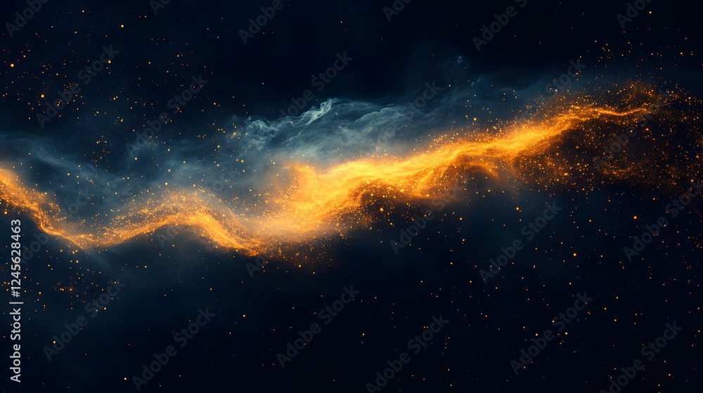 Fototapeta premium Large cluster of yellow and blue stars with celestial energy motifs pulsing in radiant colors